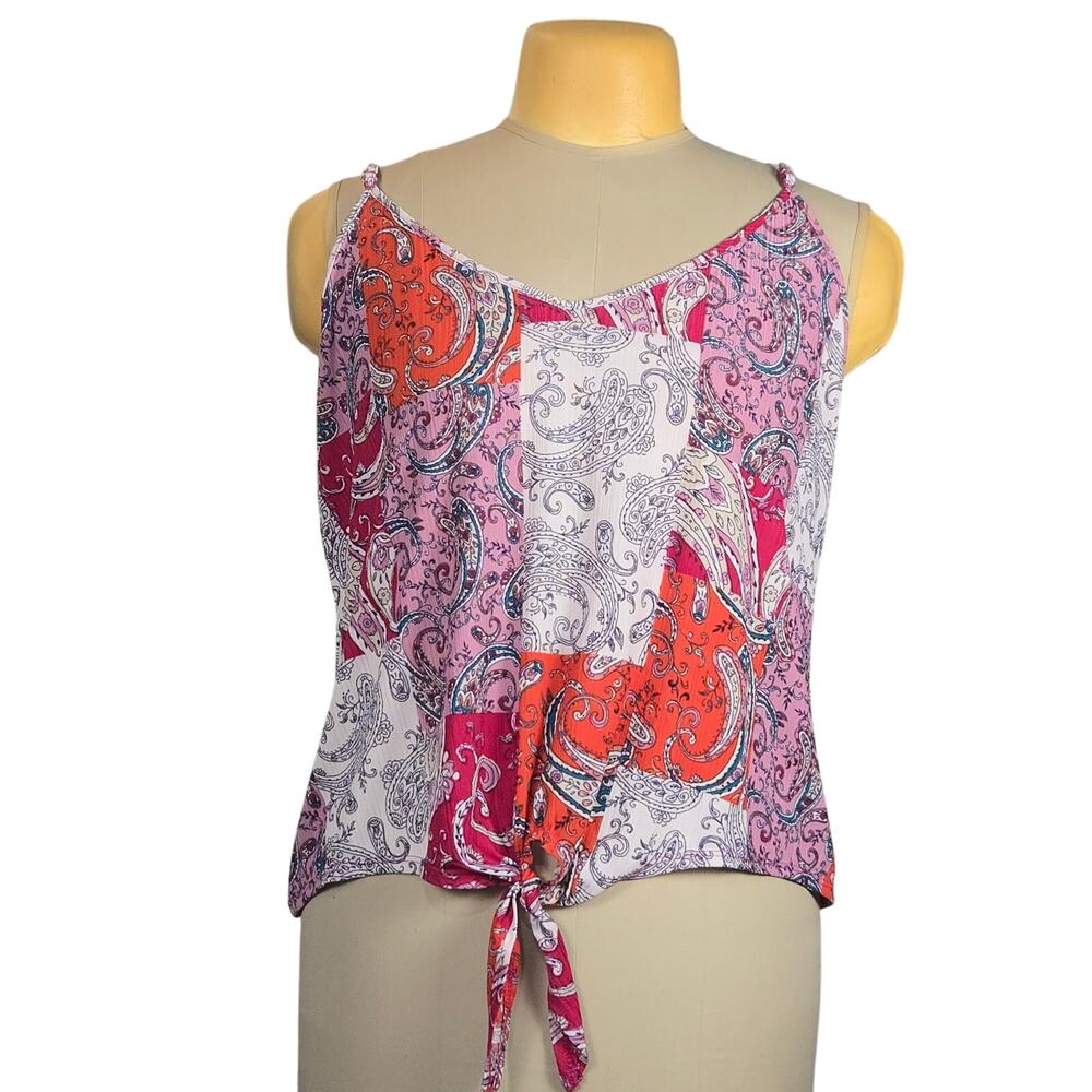 Secret Treasures Womens XL Tank Top Pajama Cami Patchwork Paisley Waist‎ Tie